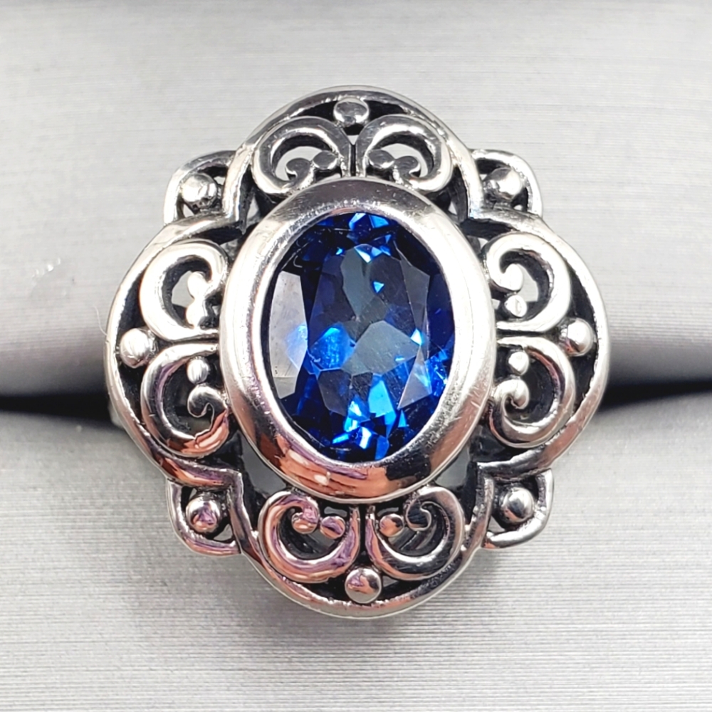 Genuine Oval London Blue Topaz 925 Sterling Silver Statement Vintage Ring